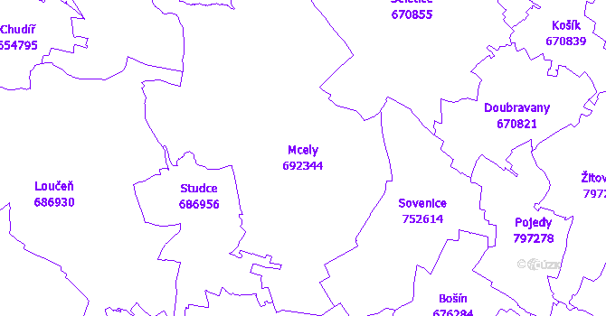 Katastrální mapa Mcely