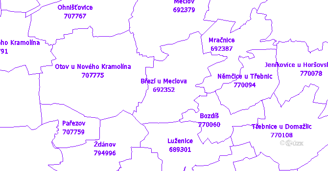 Katastrální mapa Březí u Meclova - přehledová mapa katastrálního území
