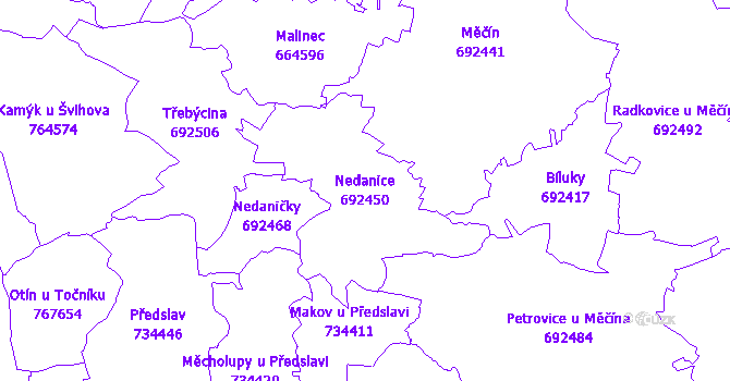 Katastrální mapa Nedanice - přehledová mapa katastrálního území
