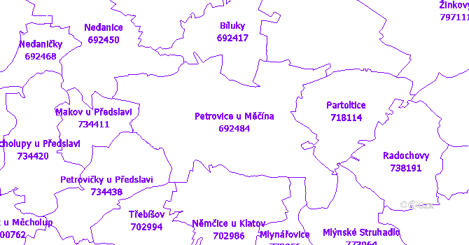 Katastrální mapa Petrovice u Měčína - přehledová mapa katastrálního území