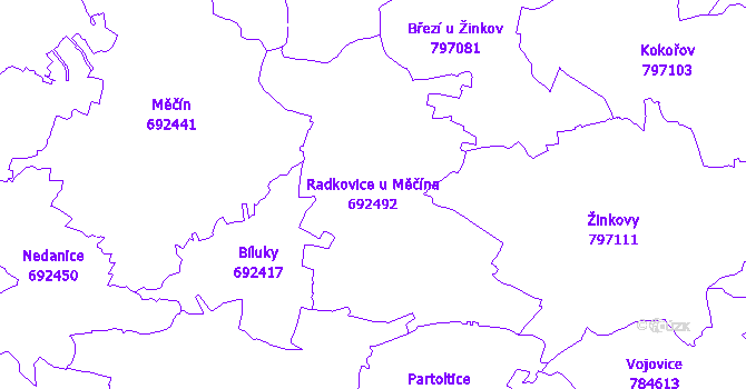 Katastrální mapa Radkovice u Měčína - přehledová mapa katastrálního území