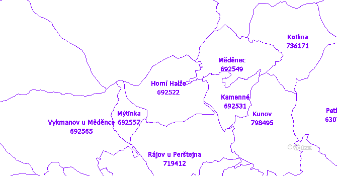 Katastrální mapa Horní Halže - přehledová mapa katastrálního území