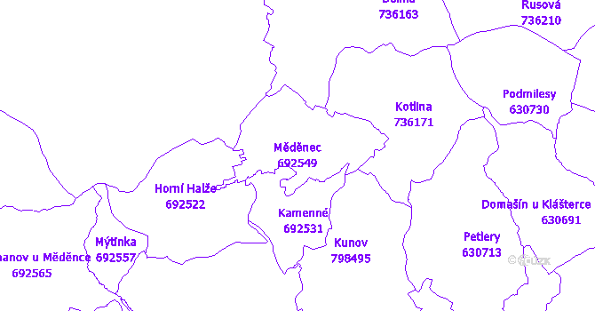 Katastrální mapa Měděnec - přehledová mapa katastrálního území