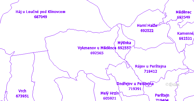 Katastrální mapa Vykmanov u Měděnce - přehledová mapa katastrálního území