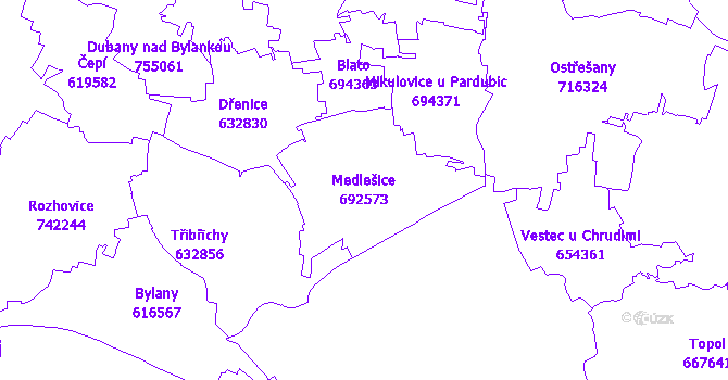 Katastrální mapa Medlešice - přehledová mapa katastrálního území