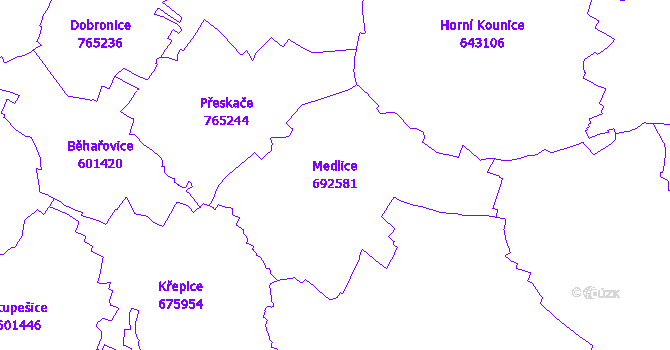 Katastrální mapa Medlice - přehledová mapa katastrálního území