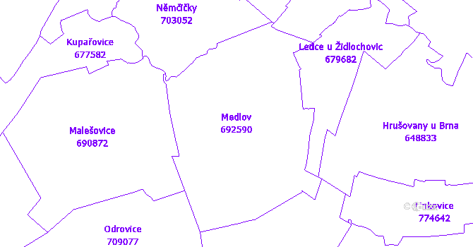 Katastrální mapa Medlov - přehledová mapa katastrálního území
