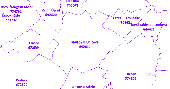 Katastrální mapa Medlov u Uničova - přehledová mapa katastrálního území