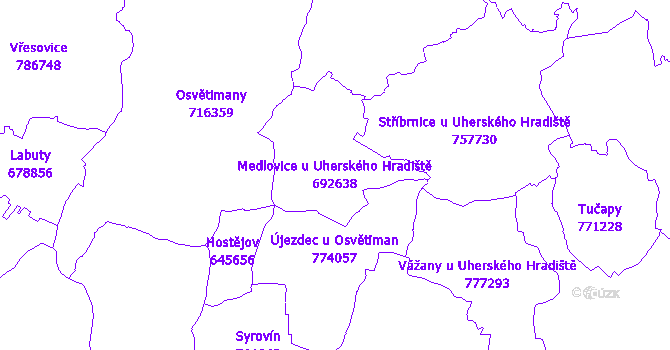 Katastrální mapa Medlovice u Uherského Hradiště - přehledová mapa katastrálního území
