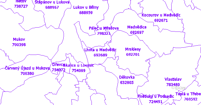 Katastrální mapa Lhota u Medvědic - přehledová mapa katastrálního území
