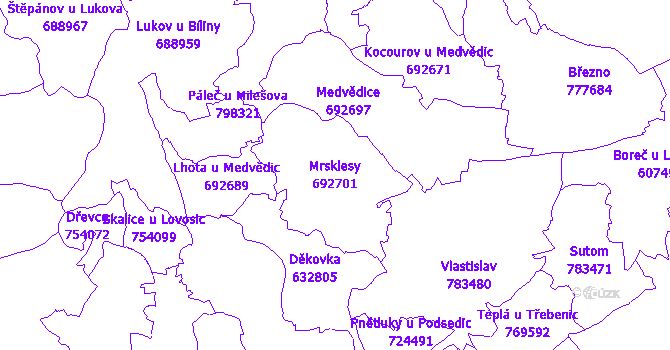 Katastrální mapa Mrsklesy - přehledová mapa katastrálního území