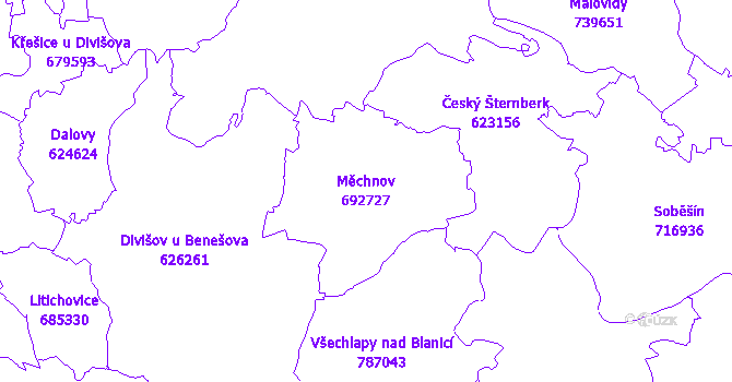 Katastrální mapa Měchnov - přehledová mapa katastrálního území