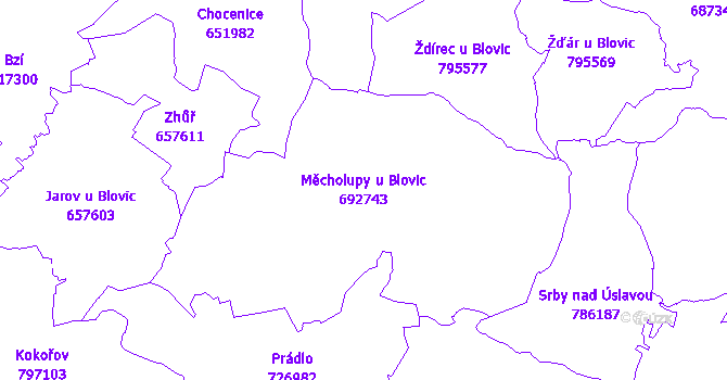 Katastrální mapa Měcholupy u Blovic - přehledová mapa katastrálního území