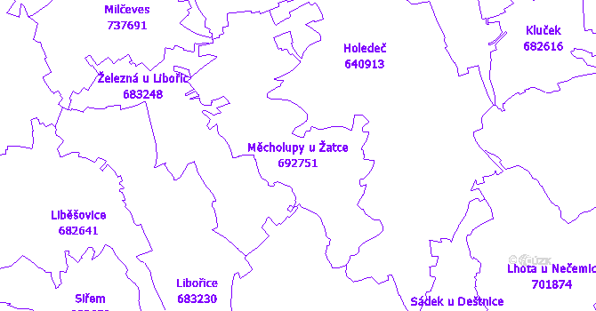 Katastrální mapa Měcholupy u Žatce - přehledová mapa katastrálního území