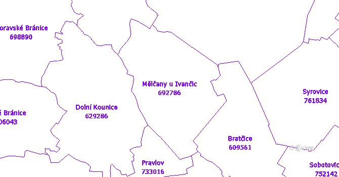 Katastrální mapa Mělčany u Ivančic