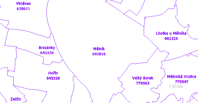 Katastrální mapa Mělník - přehledová mapa katastrálního území