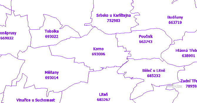 Katastrální mapa Korno - přehledová mapa katastrálního území