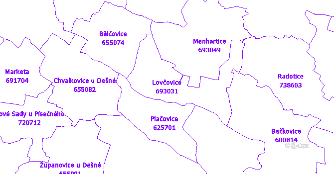 Katastrální mapa Lovčovice - přehledová mapa katastrálního území