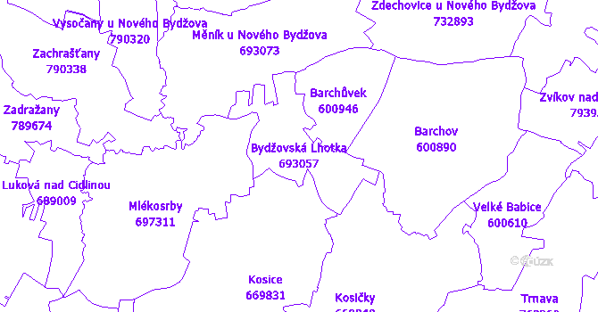 Katastrální mapa Bydžovská Lhotka - přehledová mapa katastrálního území