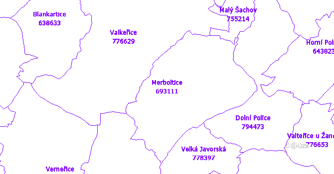 Katastrální mapa Merboltice - přehledová mapa katastrálního území