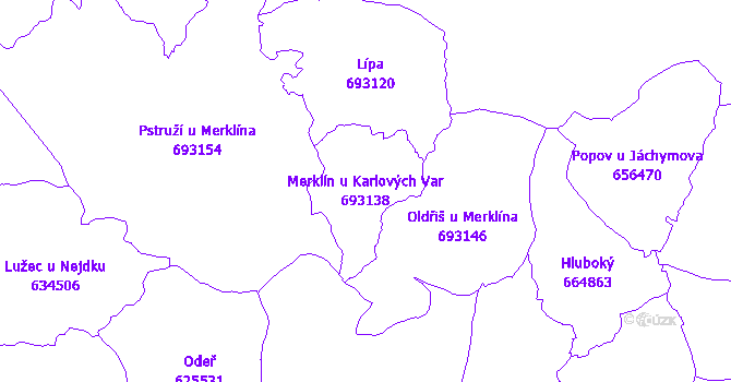 Katastrální mapa Merklín u Karlových Var - přehledová mapa katastrálního území