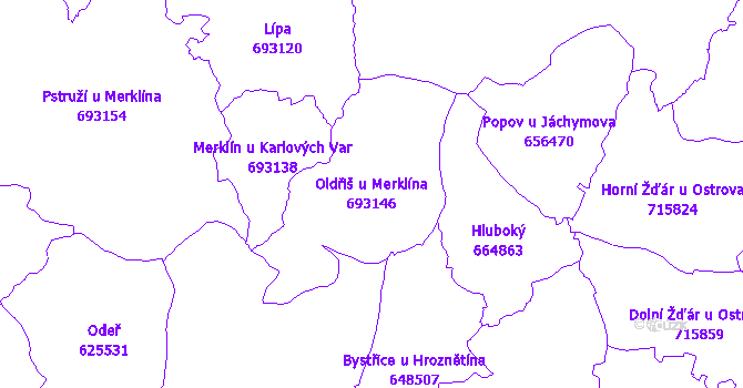 Katastrální mapa Oldřiš u Merklína - přehledová mapa katastrálního území