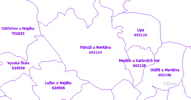 Katastrální mapa Pstruží u Merklína - přehledová mapa katastrálního území