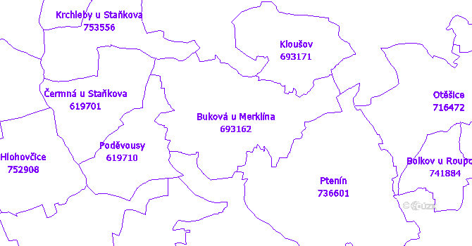 Katastrální mapa Buková u Merklína - přehledová mapa katastrálního území