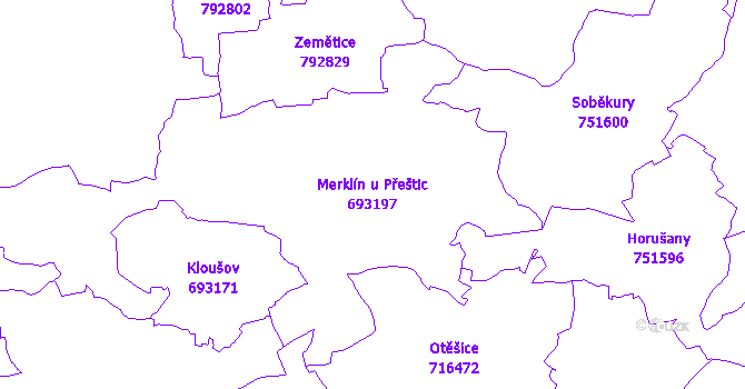 Katastrální mapa Merklín u Přeštic - přehledová mapa katastrálního území