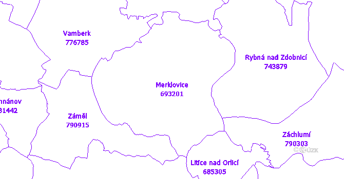 Katastrální mapa Merklovice - přehledová mapa katastrálního území