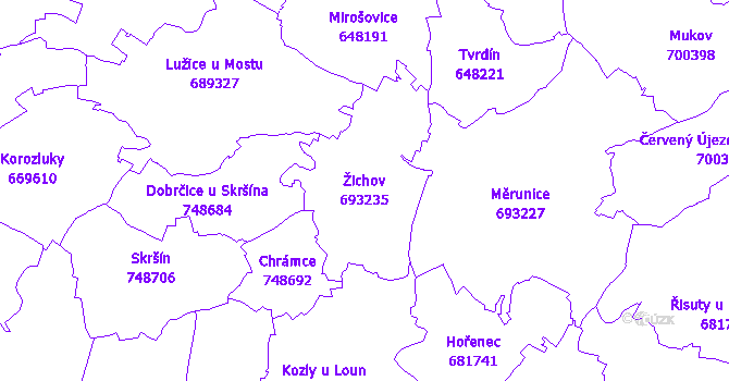 Katastrální mapa Žichov - přehledová mapa katastrálního území