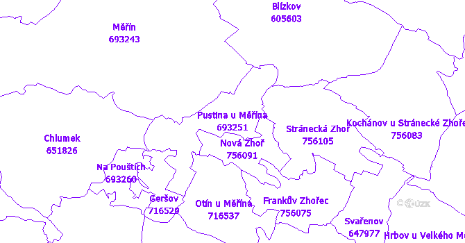 Katastrální mapa Pustina u Měřína - přehledová mapa katastrálního území