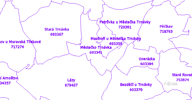 Katastrální mapa Městečko Trnávka - přehledová mapa katastrálního území