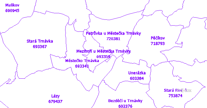 Katastrální mapa Mezihoří u Městečka Trnávky - přehledová mapa katastrálního území