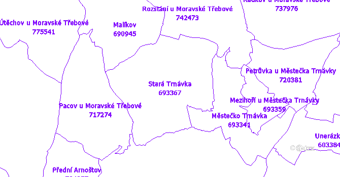 Katastrální mapa Stará Trnávka - přehledová mapa katastrálního území