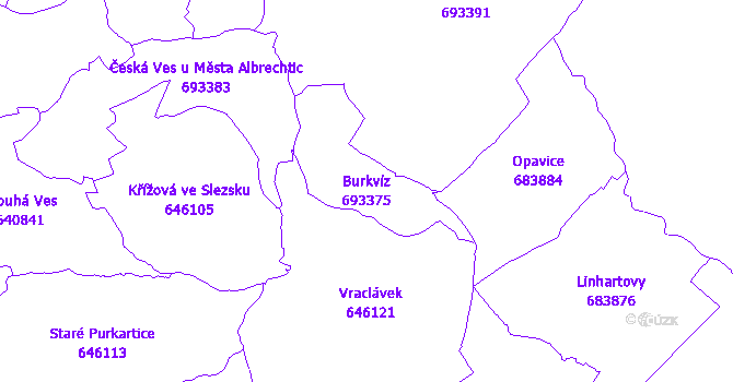 Katastrální mapa Burkvíz - přehledová mapa katastrálního území