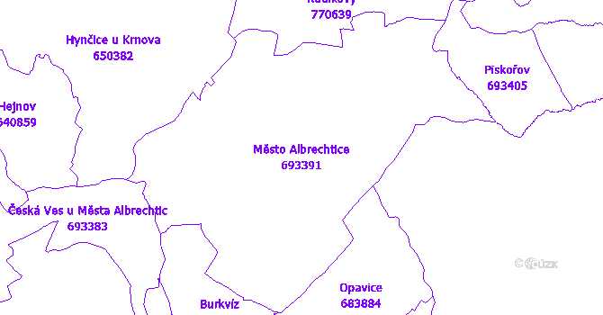 Katastrální mapa Město Albrechtice - přehledová mapa katastrálního území