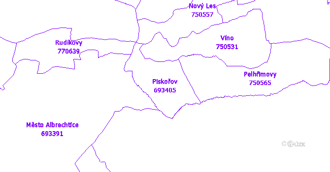 Katastrální mapa Piskořov - přehledová mapa katastrálního území