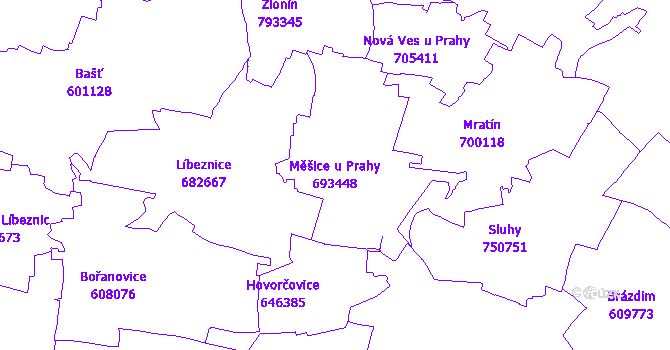 Katastrální mapa Měšice u Prahy - přehledová mapa katastrálního území