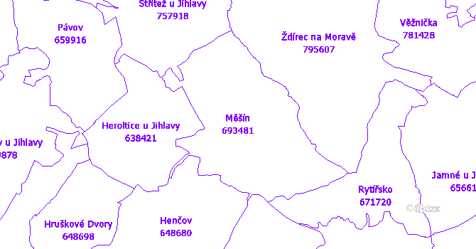 Katastrální mapa Měšín - přehledová mapa katastrálního území