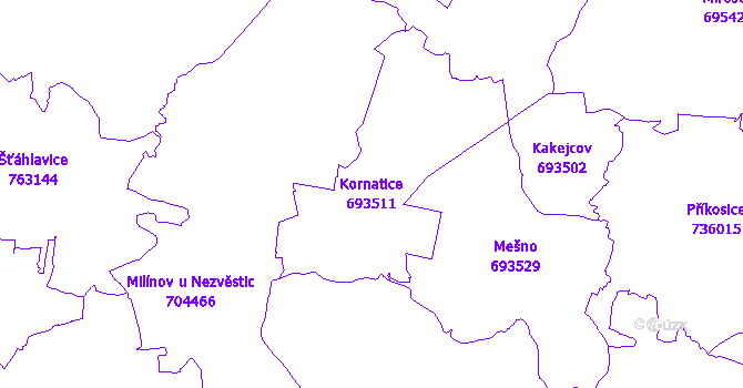 Katastrální mapa Kornatice - přehledová mapa katastrálního území