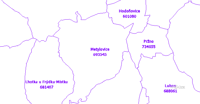 Katastrální mapa Metylovice - přehledová mapa katastrálního území