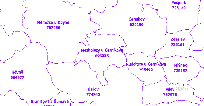 Katastrální mapa Mezholezy u Černíkova