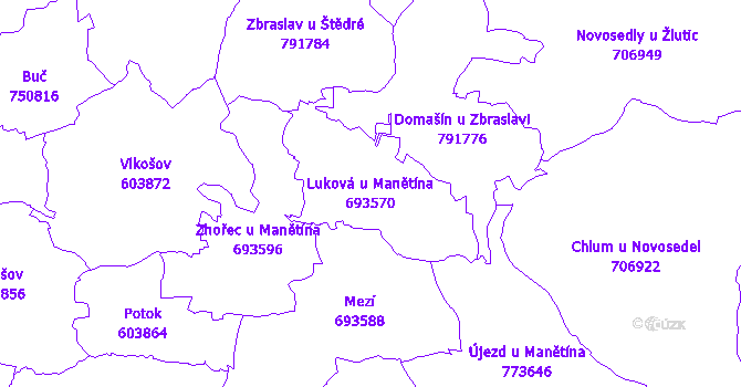 Katastrální mapa Luková u Manětína - přehledová mapa katastrálního území