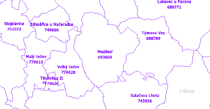Katastrální mapa Mezilesí - přehledová mapa katastrálního území