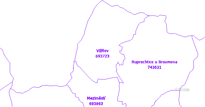 Katastrální mapa Vižňov - přehledová mapa katastrálního území