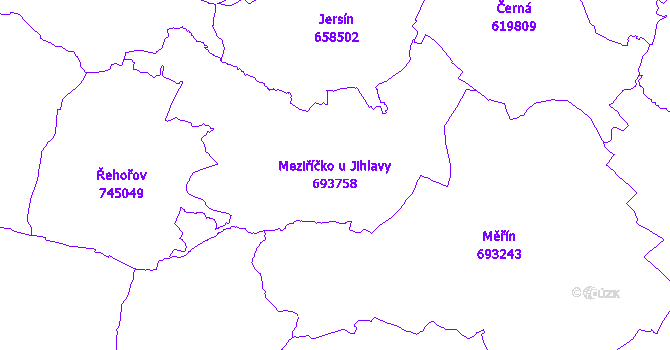 Katastrální mapa Meziříčko u Jihlavy - přehledová mapa katastrálního území