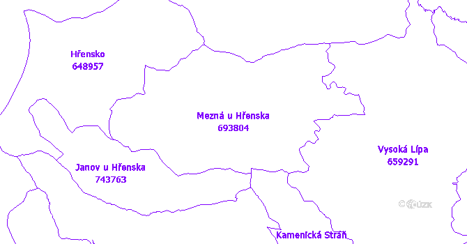 Katastrální mapa Mezná u Hřenska
