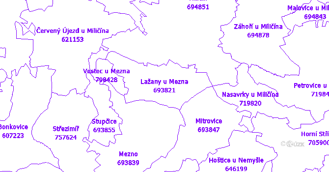Katastrální mapa Lažany u Mezna - přehledová mapa katastrálního území