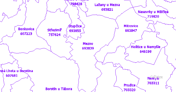 Katastrální mapa Mezno - přehledová mapa katastrálního území